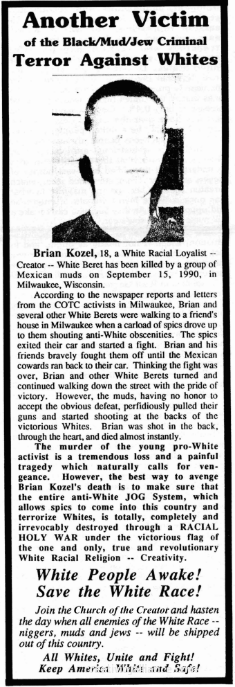Brian Kozel Murdered by Wetbacks - 17 Sept 1990